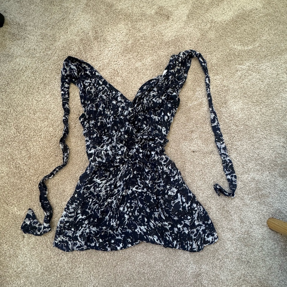 Joie Navy and White Patterned Top